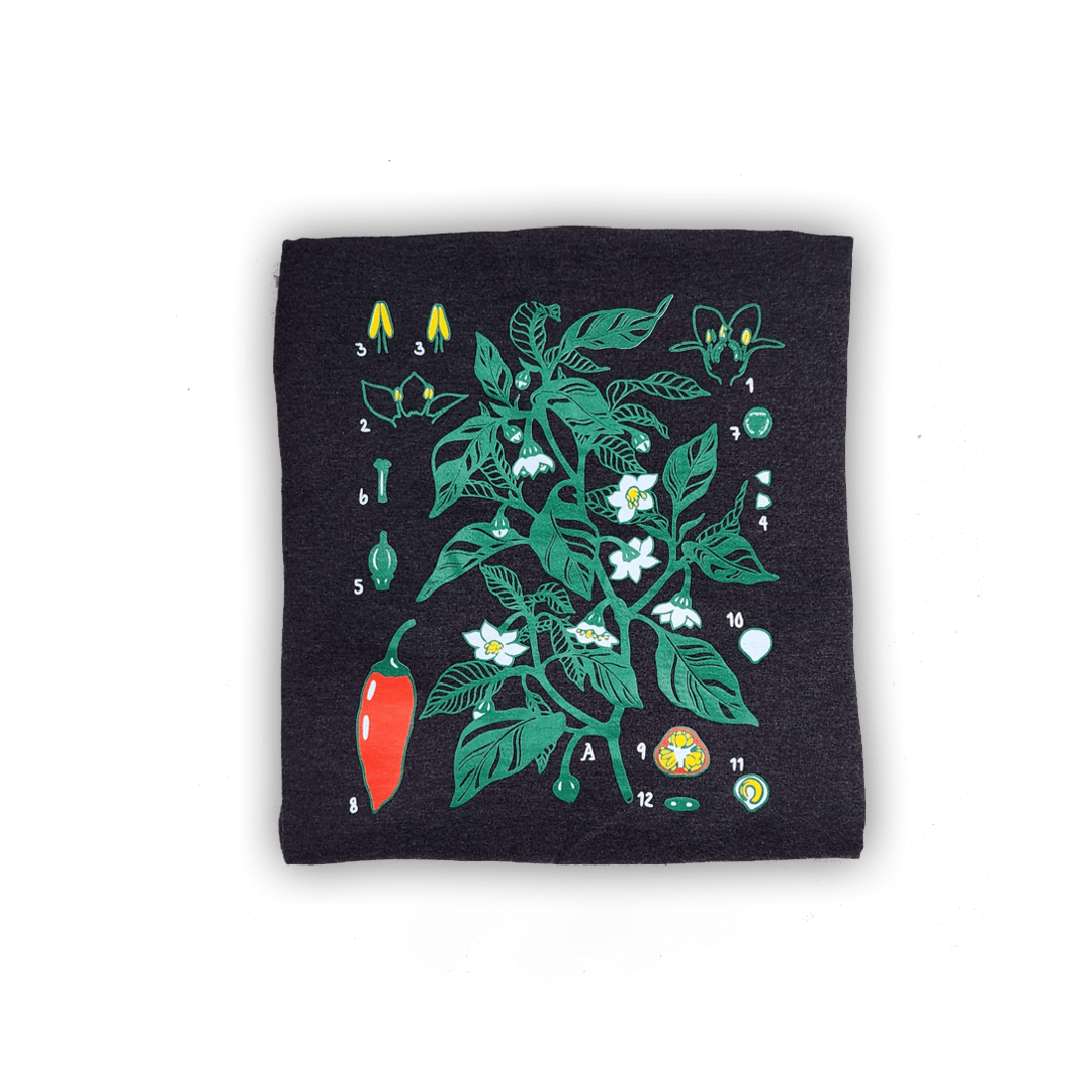 Capsaicin Crewneck Back View: The Anatomy of a Chili Pepper Plant for Hot Sauce Enthusiasts | Fresh Comfy Sweater